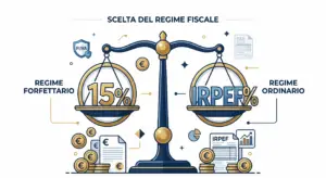 Confronto forfettario vs ordinario 2026 — bilancia fiscale flat design DLF Tax