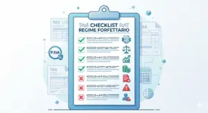 Illustrazione cause ostative regime forfettario 2026 — checklist fiscale flat design